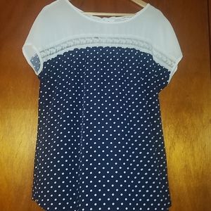 Faith and Joy navy blue & white polka dots